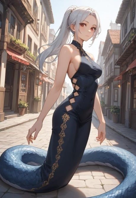 AI generated platinum blonde mermaid with big eyes shows her tits on a road - #8