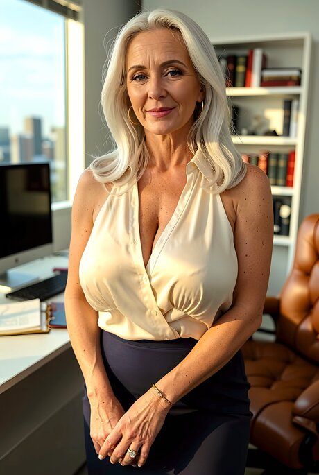 Blonde businesswoman with large breasts models naked after work - #2