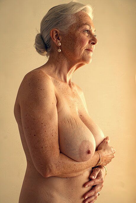 Old granny with silver hair shows her natural tits and huge sagging boobs - #16