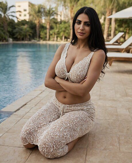 Dark-haired chick with large boobs models naked while at a resort - #2