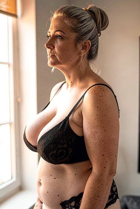 Old woman takes off her sweater before removing a black bra to get naked - #6