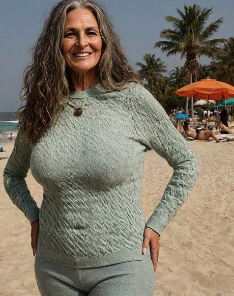 Female model removes her bikini top and bottom to pose in the nude on a beach - #3