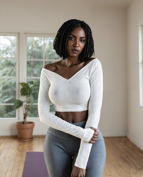 Fit black girl gets completely naked while doing yoga on a mat - #4