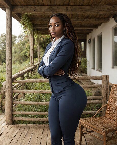 Black girl with long hair changes her hairstyle while getting totally naked - #4