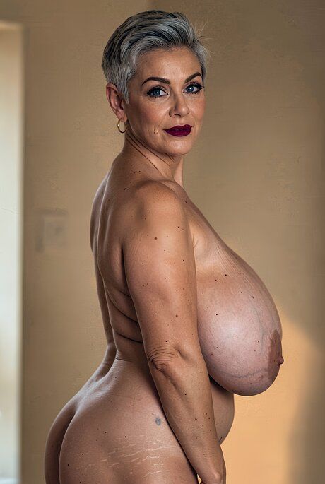Hot granny with a short haircut and huge boobs gets totally naked - #12