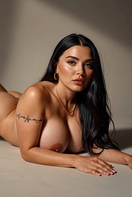 Solo model with long black hair displays her huge tits and tight ass - #15