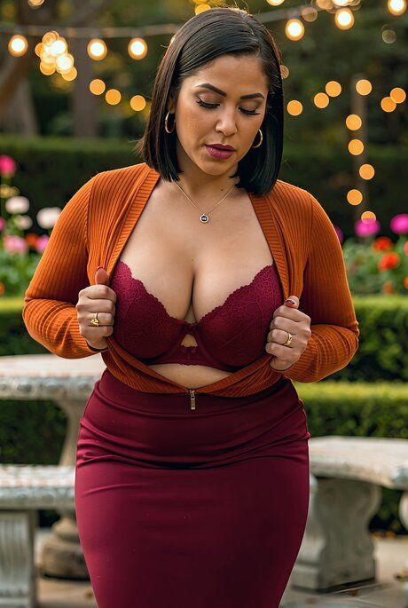 Busty Latina chick cups her big boobs while wearing a long skirt - #3