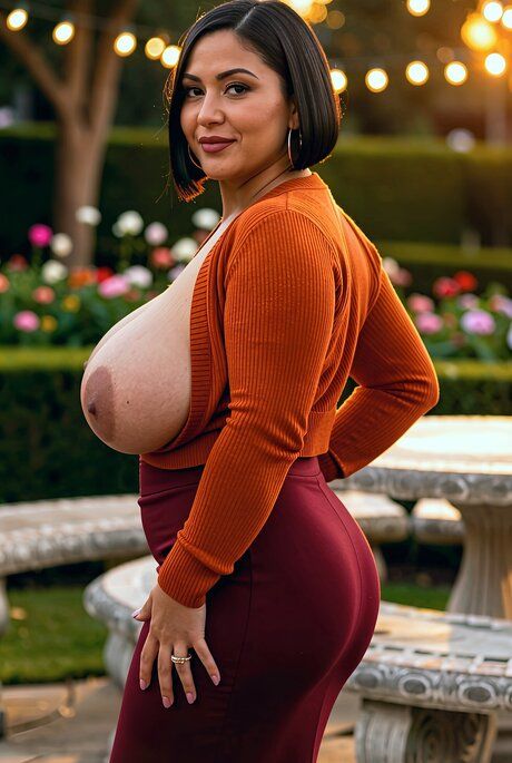 Busty Latina chick cups her big boobs while wearing a long skirt - #17