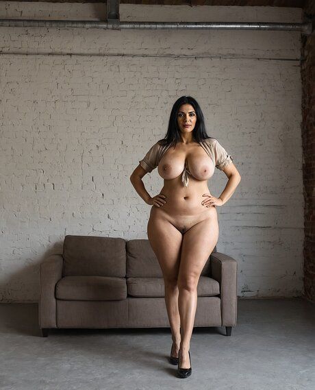 Mature brunette with huge breasts poses totally naked in a dilapidated warehouse - #2