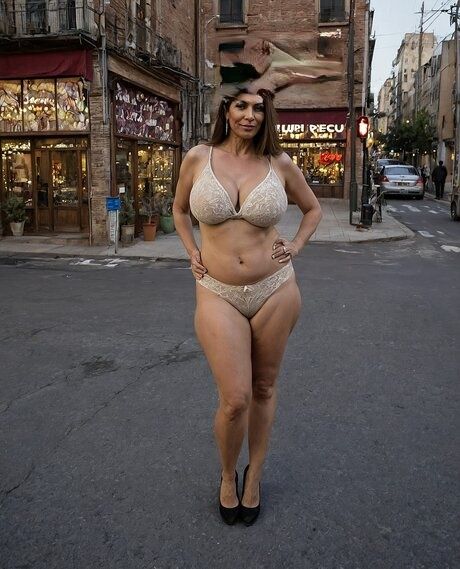 Thick women bare their big boobs while going nude on a public street - #4