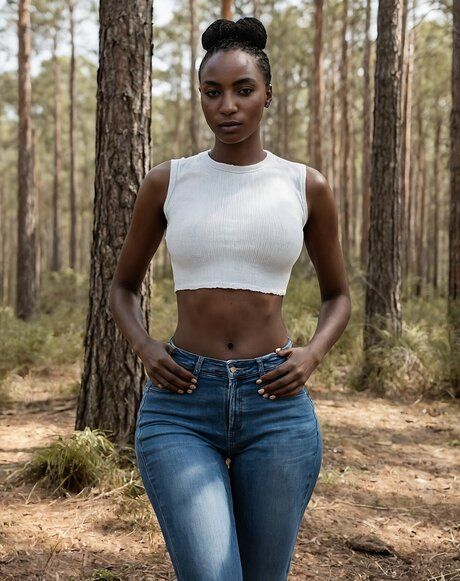 Ebony solo girl gets completely naked while out in the woods - #2