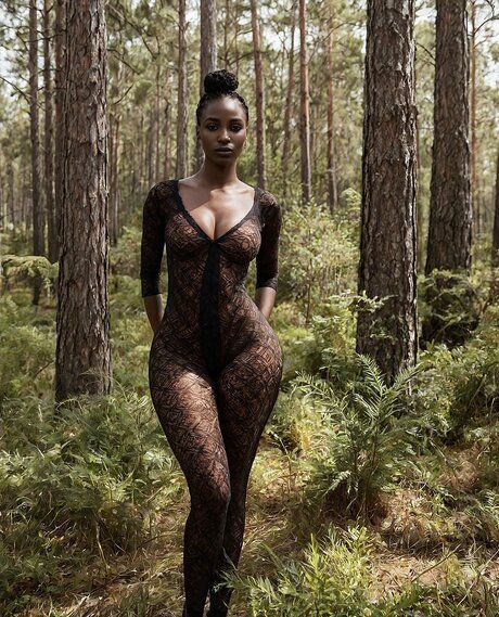 Ebony solo girl gets completely naked while out in the woods - #1