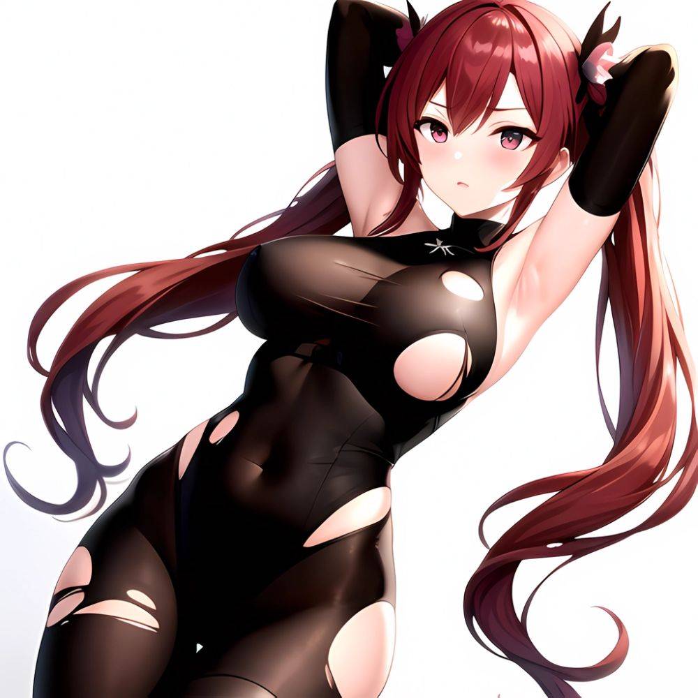 Roana Epic Seven 1girl Areola Slip Arm Garter Armpits Arms Behind Head Black Bodysuit Blush Bodysuit Breasts Brown Hair Covered, 397861315 - AIHentai - #main