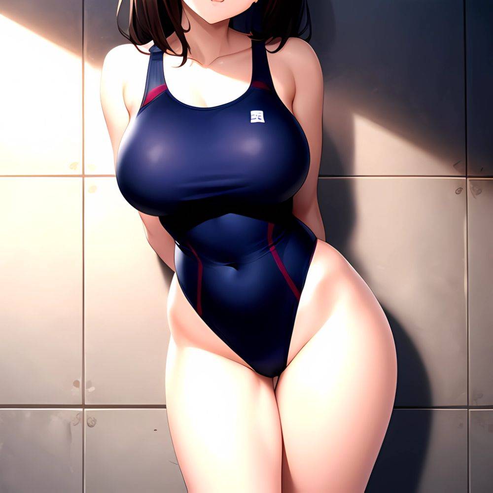 Takarada Rikka 1girl Against Wall Blue Eyes Blush Breasts Collarbone Competition Swimsuit Curvy Groin Highleg Huge Breasts Indoo, 3311212233 - AIHentai - #main