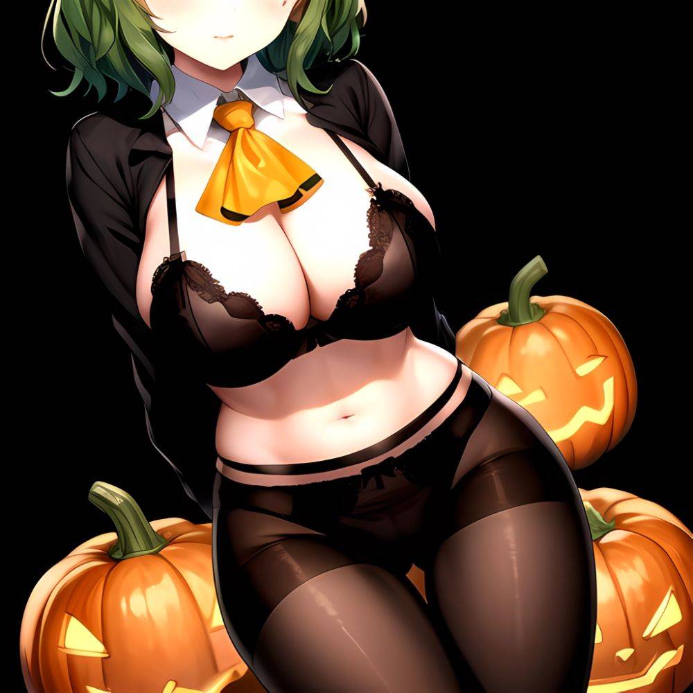 Pumpkins Halloween Kazami Yuuka 1girl Arms Behind Back Ascot Black Background Black Bra Black Panties Black Pantyhose Bra Breast, 1105163040 - AIHentai - #main