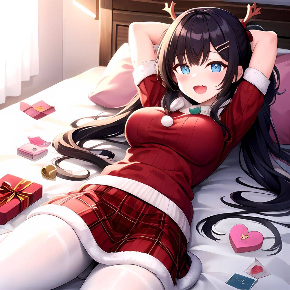 Hanae Blue Archive Hanae Christmas Blue Archive 1girl D Blue Eyes Blush Boots Box Breasts Clothes Lift Come Hither Condom, 2558061331 - AIHentai - #main