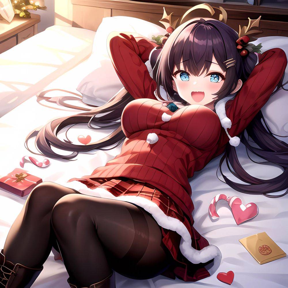 Hanae Blue Archive Hanae Christmas Blue Archive 1girl D Blue Eyes Blush Boots Box Breasts Clothes Lift Come Hither Condom, 4244218287 - AIHentai - #main