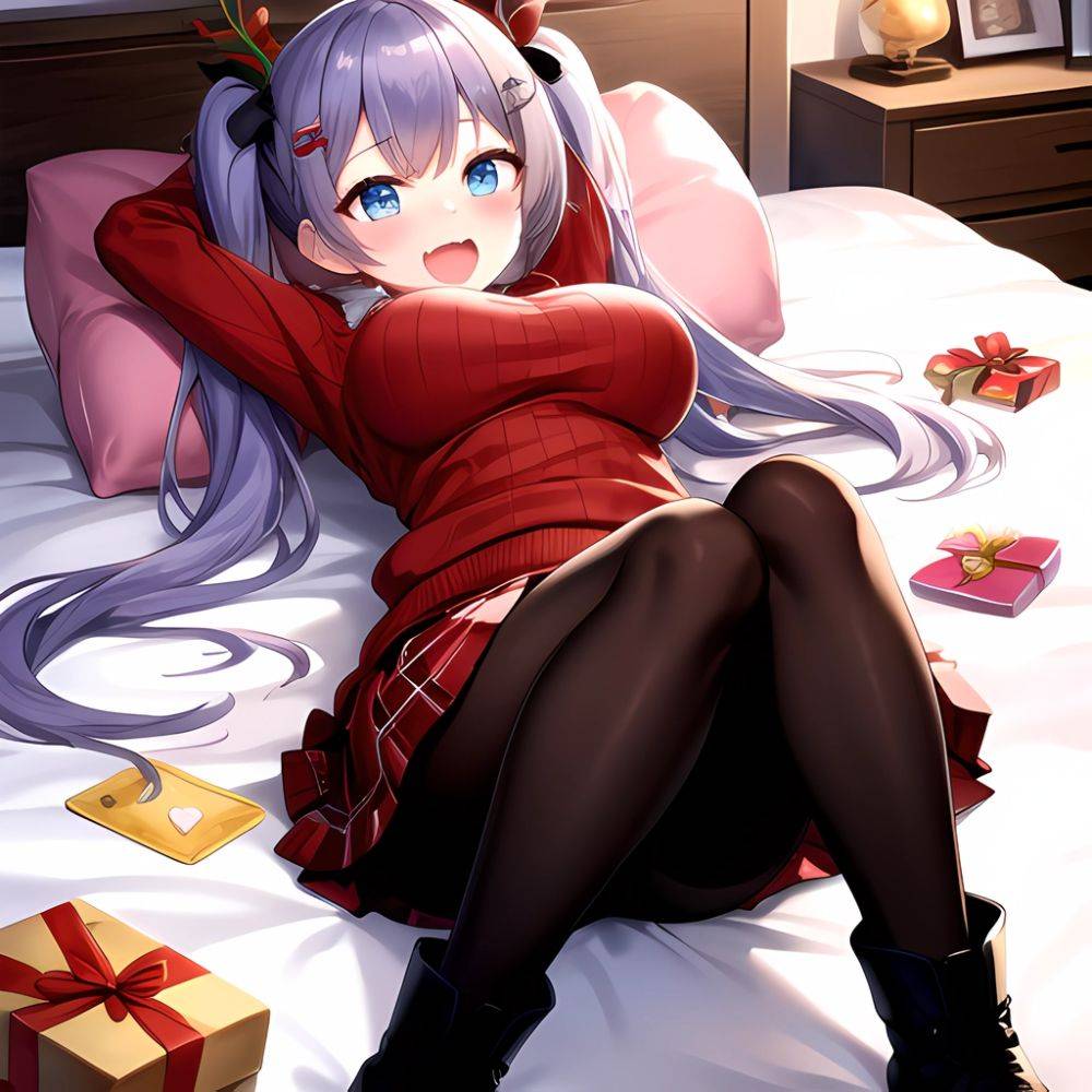 Hanae Blue Archive Hanae Christmas Blue Archive 1girl D Blue Eyes Blush Boots Box Breasts Clothes Lift Come Hither Condom, 3486325989 - AIHentai - #main