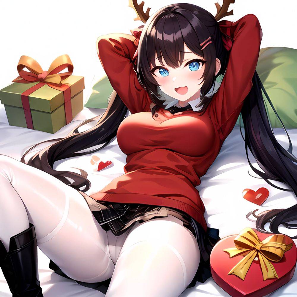 Hanae Blue Archive Hanae Christmas Blue Archive 1girl D Blue Eyes Blush Boots Box Breasts Clothes Lift Come Hither Condom, 3342765678 - AIHentai - #main