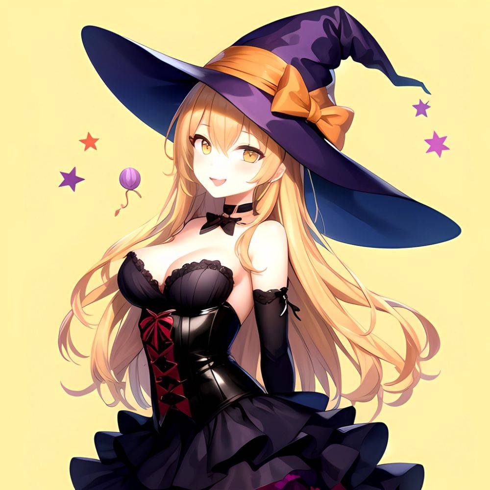 Shokuhou Misaki 1girl P Arched Back Black Corset Black Headwear Blonde Hair Breasts Candy Choker Corset Dress Elbow Gloves Food, 1329009993 - AIHentai - #main