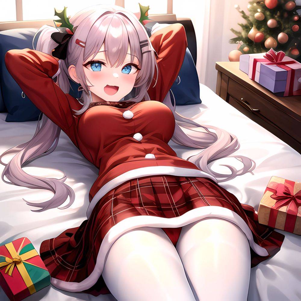 Hanae Blue Archive Hanae Christmas Blue Archive 1girl D Blue Eyes Blush Boots Box Breasts Clothes Lift Come Hither Condom, 3010972519 - AIHentai - #main