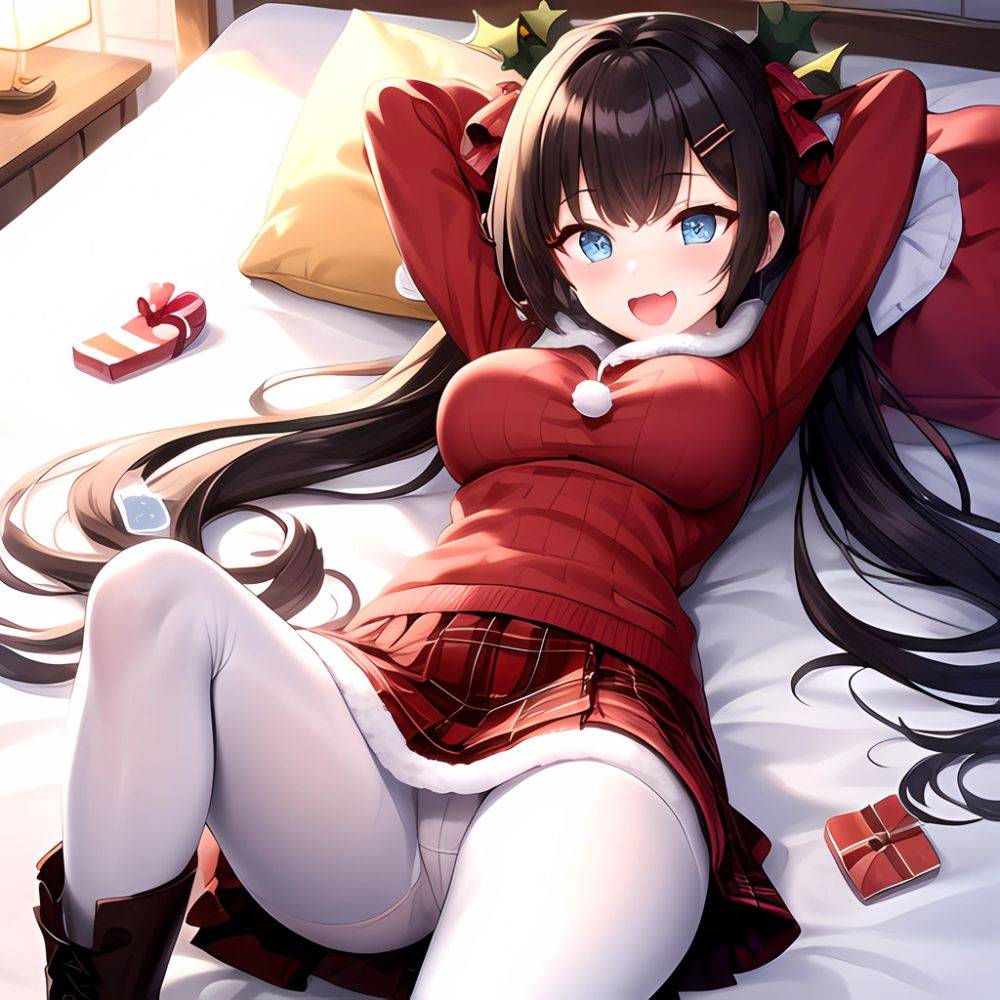 Hanae Blue Archive Hanae Christmas Blue Archive 1girl D Blue Eyes Blush Boots Box Breasts Clothes Lift Come Hither Condom, 1416990670 - AIHentai - #main