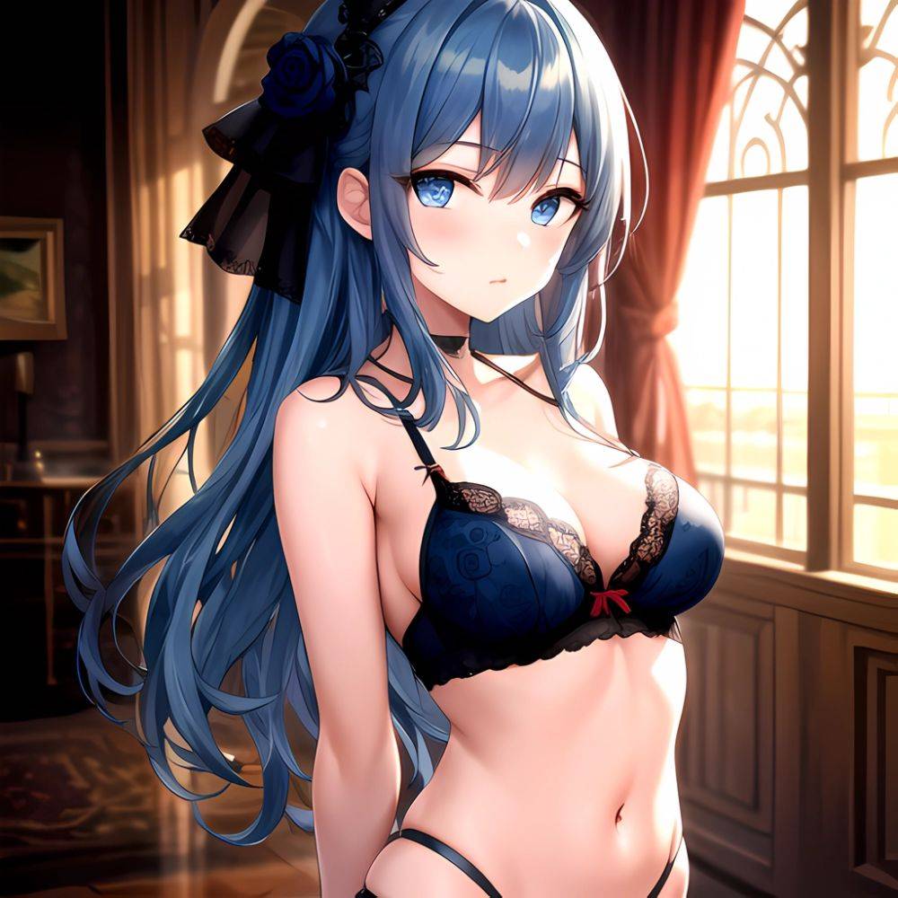 1girl Solo Gothic Emo Lingerie Arms Behind Back Facing The Viewer Blue Eyes, 798767652 - AIHentai - #main