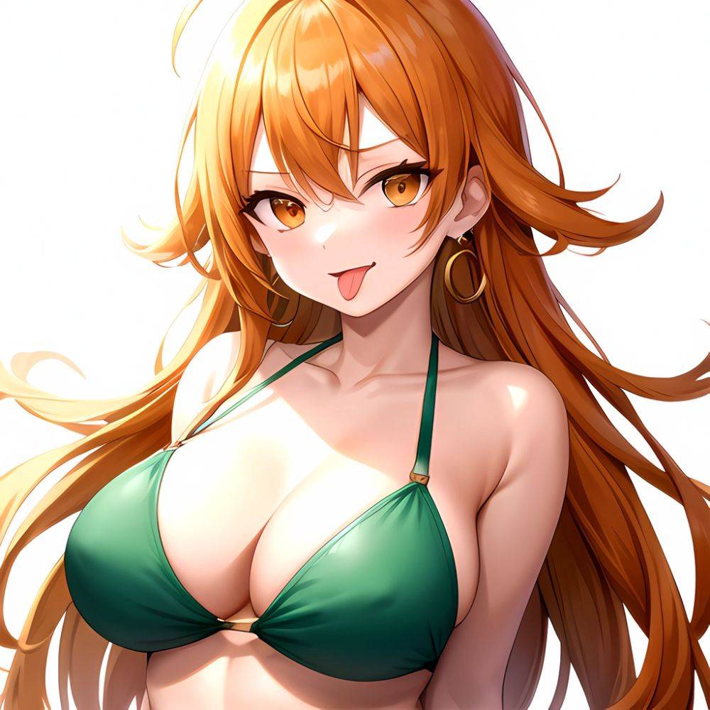 Nami One Piece 1girl Bare Arms Bare Shoulders Bikini Breasts Earrings Green Bikini Groin Jewelry Large Breasts Long Hair Looking, 1933830774 - AIHentai - #main