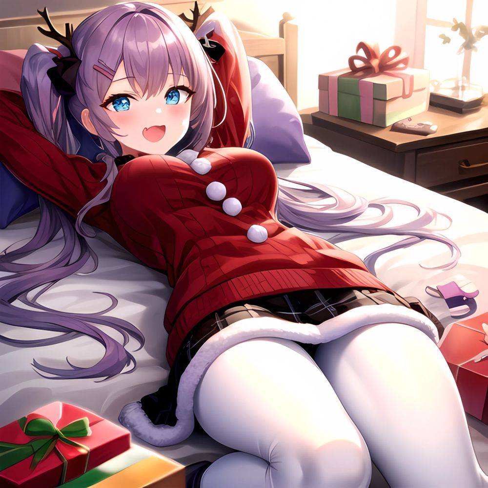 Hanae Blue Archive Hanae Christmas Blue Archive 1girl D Blue Eyes Blush Boots Box Breasts Clothes Lift Come Hither Condom, 4162327696 - AIHentai - #main