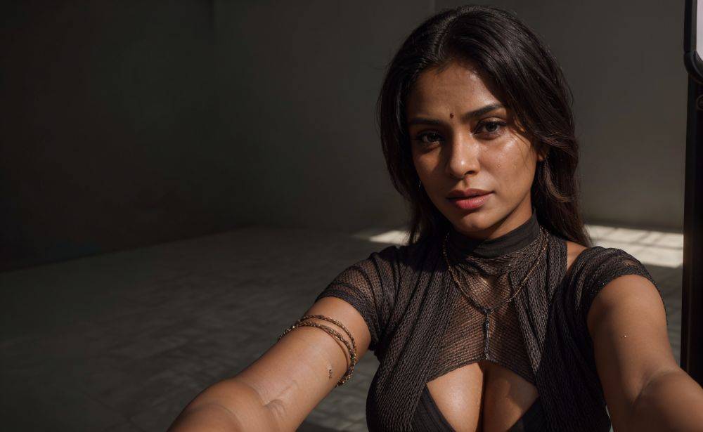 Indian slim girl taking selfie in an empty hall - #main