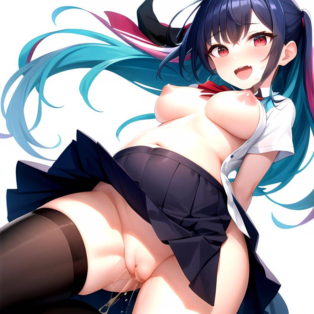 1girl Arms Behind Back 1 3 Blue Hair Blush Breasts Breasts Out Long Hair Facing The Viewer Medium Breasts Multicolored, 4226200024 - AIHentai - #main