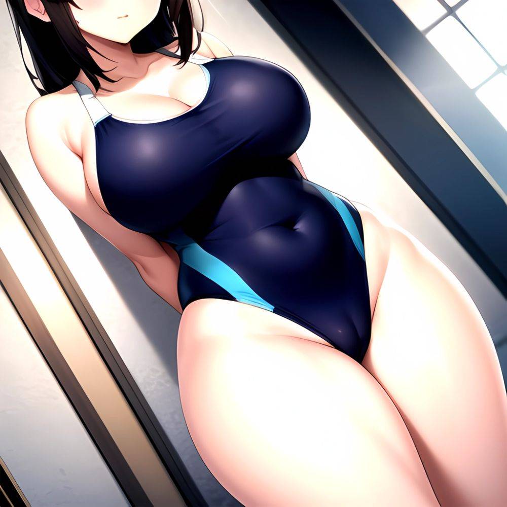 Takarada Rikka 1girl Against Wall Blue Eyes Blush Breasts Collarbone Competition Swimsuit Curvy Groin Highleg Huge Breasts Indoo, 1672171553 - AIHentai - #main