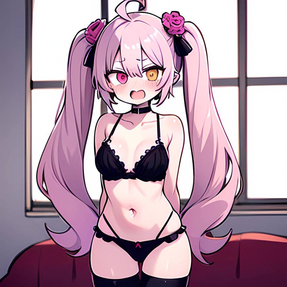 Hoshikawa Sara 1girl Ahoge Arms Behind Back Bed Black Choker Black Thighhighs Blush Bra Breasts Choker Cola Collarbone Dressing, 1163752837 - AIHentai - #main