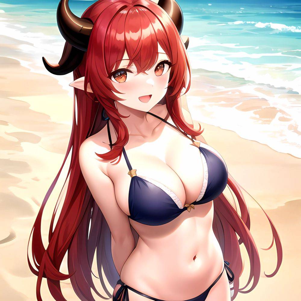 Nilou Genshin Impact 1girl Bare Shoulders Beach Bikini Blush Breasts Cleavage Collarbone Fake Horns Horns Large Breasts Long Hai, 2792331966 - AIHentai - #main
