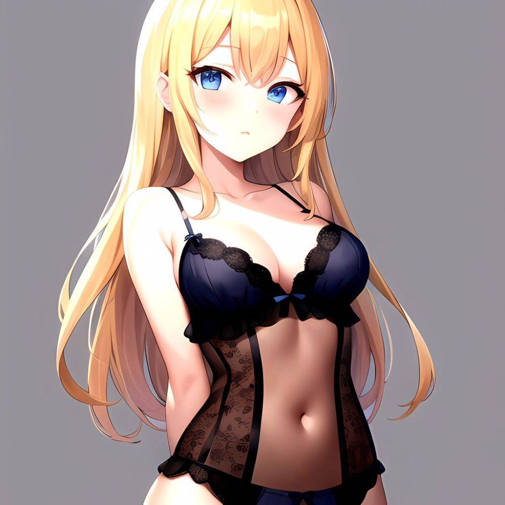1girl Standing Lingerie Blue Eyes Arms Behind Back Simple Background Anime Girl Facing The Viewer Uwu, 3850168360 - AIHentai - #main