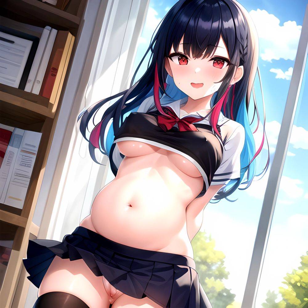 1girl Arms Behind Back 1 3 Blue Hair Blush Breasts Breasts Out Pregnant Long Hair Facing The Viewer Medium Breasts, 2859782639 - AIHentai - #main