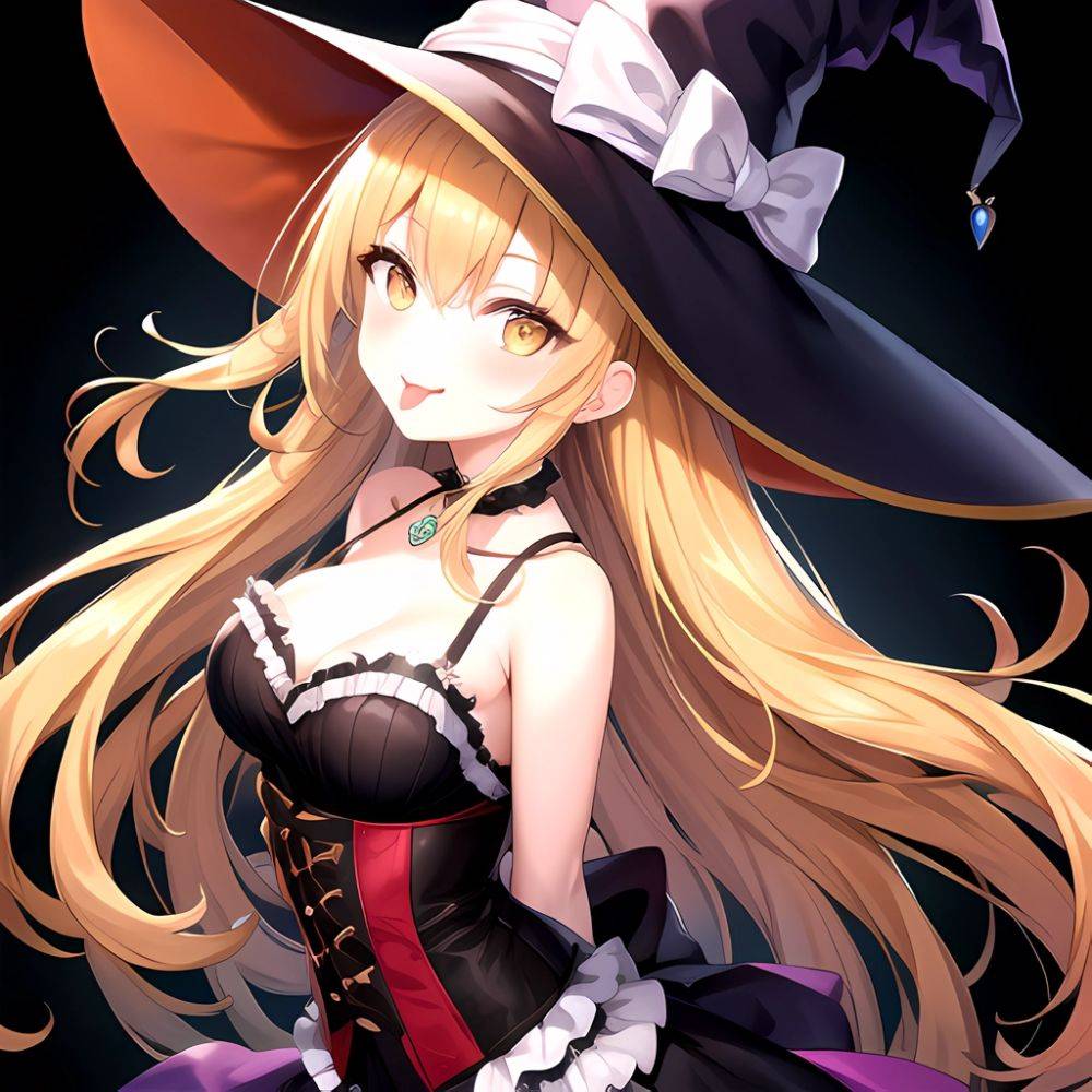 Shokuhou Misaki 1girl P Arched Back Black Corset Black Headwear Blonde Hair Breasts Choker Corset Dress Food Frilled Choker Fril, 860246179 - AIHentai - #main