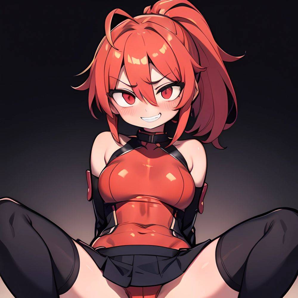 1girl Arms Behind Back Black Skirt Bodysuit Breasts Covered Navel Dark Skinned Female Dark Skin Detached Sleeves Feet Out Of, 3630158349 - AIHentai - #main