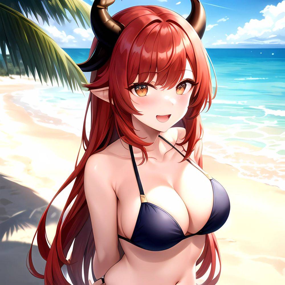 Nilou Genshin Impact 1girl Bare Shoulders Beach Bikini Blush Breasts Cleavage Collarbone Fake Horns Horns Large Breasts Long Hai, 221126121 - AIHentai - #main