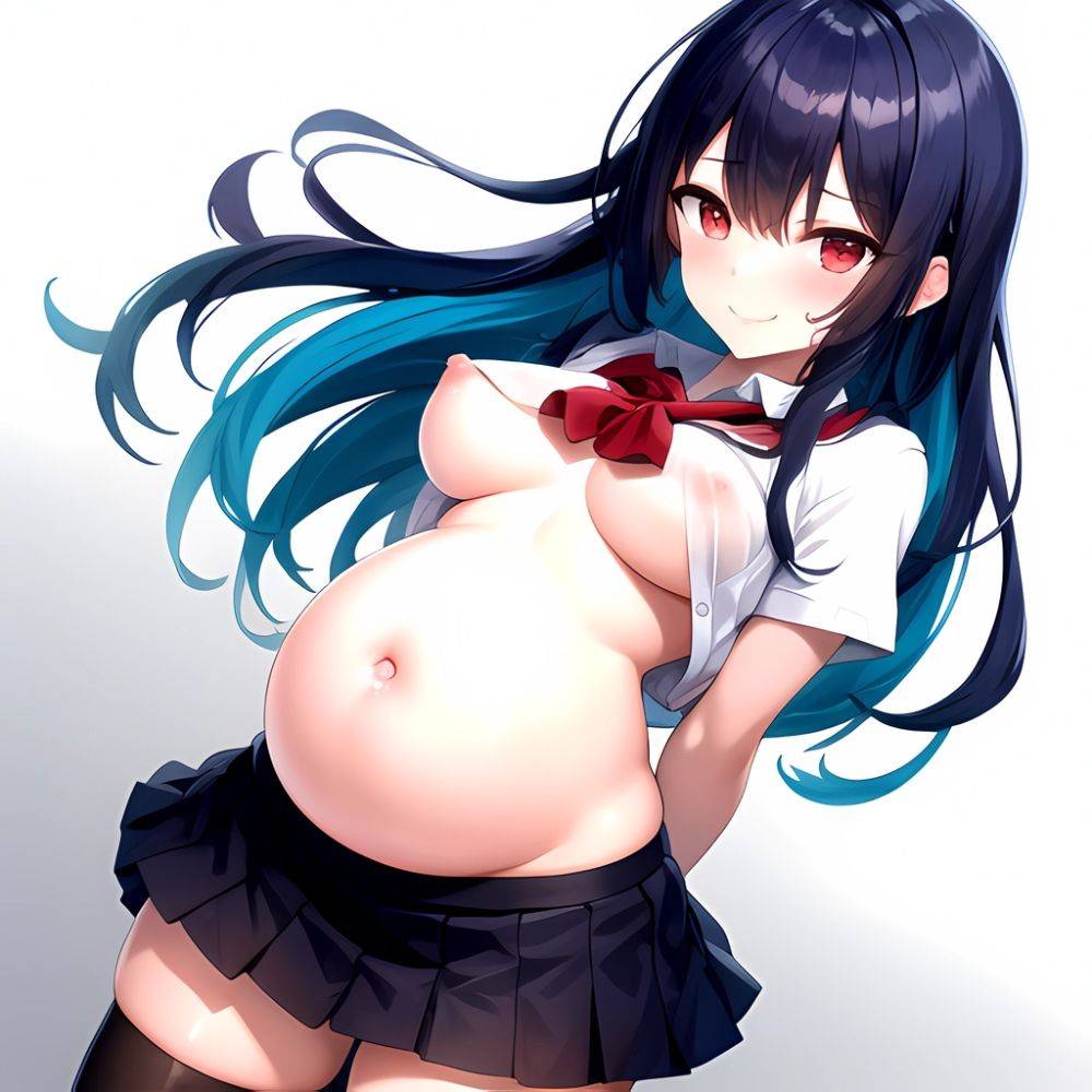 1girl Arms Behind Back 1 3 Blue Hair Blush Breasts Breasts Out Pregnant Long Hair Facing The Viewer Medium Breasts, 2310432396 - AIHentai - #main