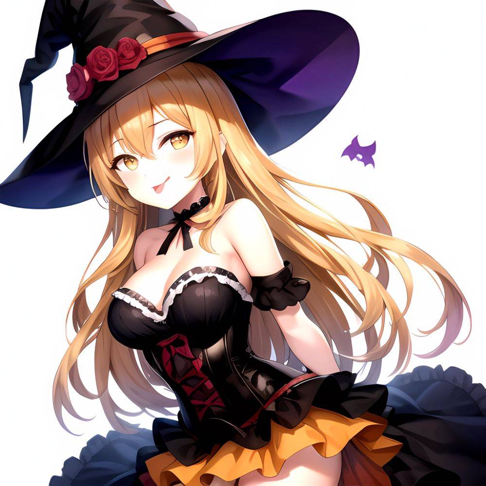 Shokuhou Misaki 1girl P Arched Back Black Corset Black Headwear Blonde Hair Breasts Choker Corset Dress Food Frilled Choker Fril, 1570650657 - AIHentai - #main