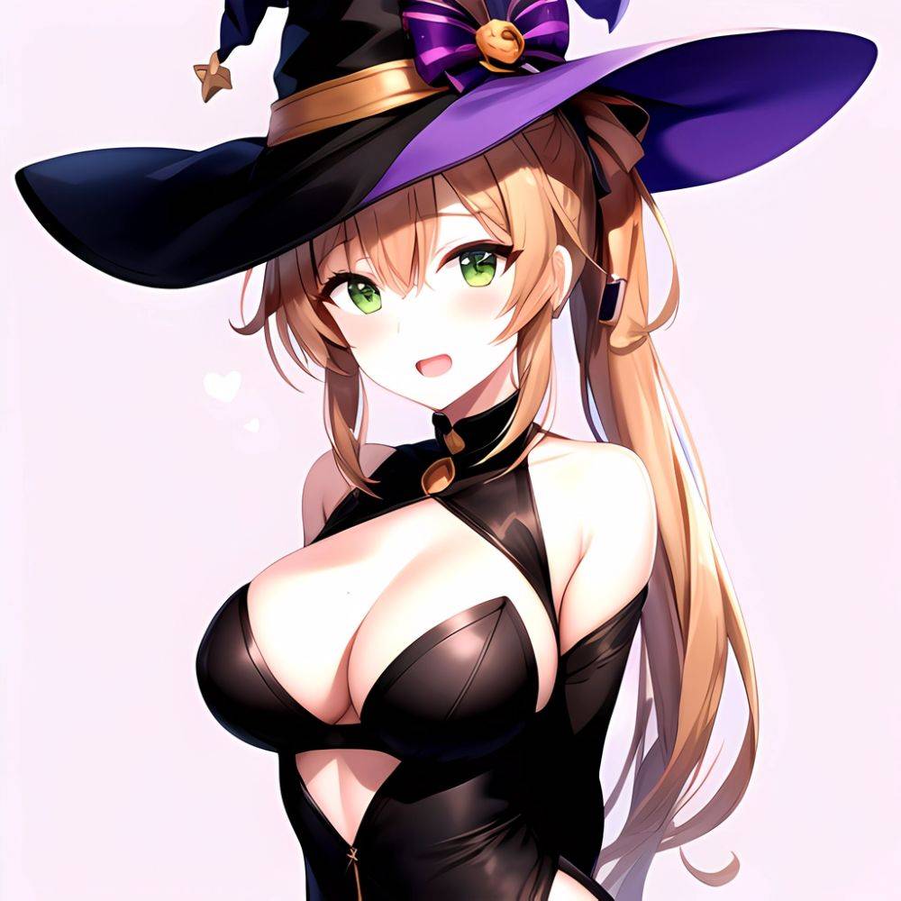 Chinatsu Suzutsuki Kurara 1girl Breasts Brown Hair Green Eyes Halloween Halloween Costume Hat Large Breasts Long Hair Open Mouth, 2893721291 - AIHentai - #main