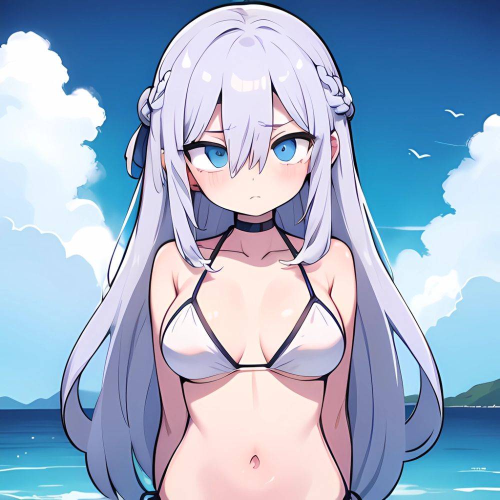 Lexington Warship Girls R 1girl Bikini Blue Eyes Blue Sky Braid Breasts Cloud Collarbone Day French Braid Grey Hair Hair, 957382774 - AIHentai - #main