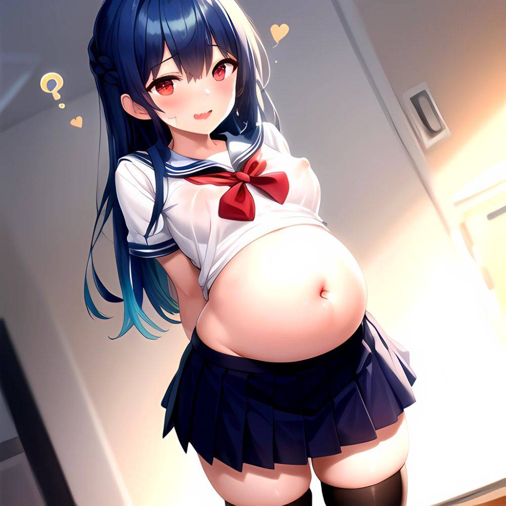 1girl Arms Behind Back 1 3 Blue Hair Blush Breasts Breasts Out Pregnant Long Hair Facing The Viewer Medium Breasts, 3240173791 - AIHentai - #main