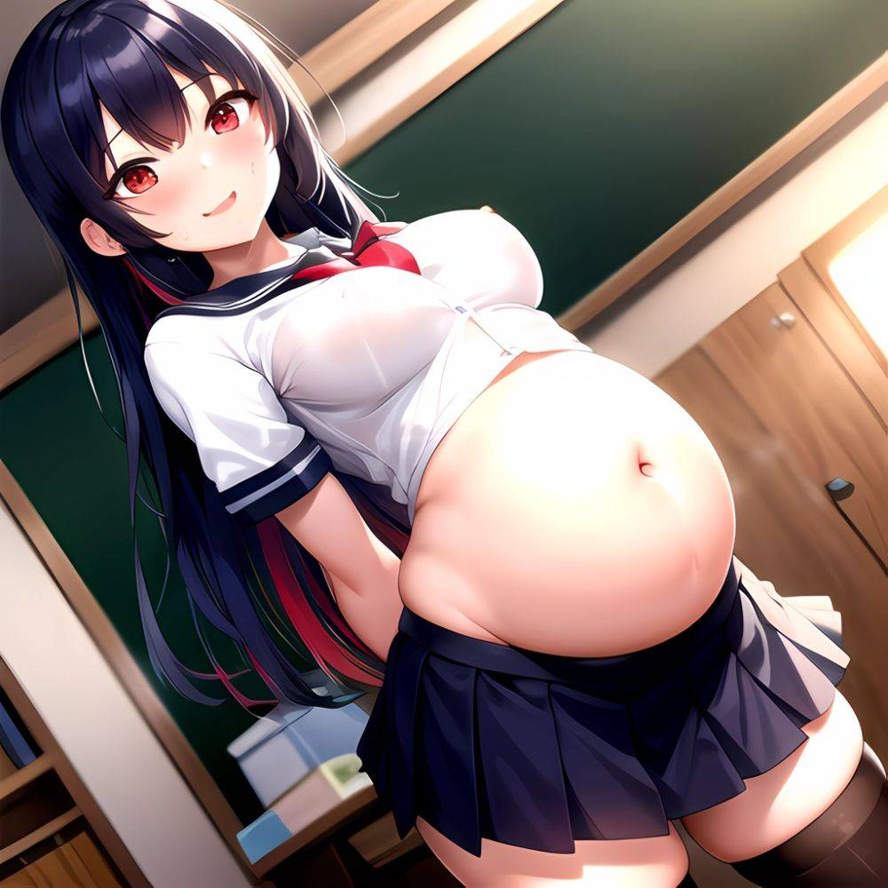 1girl Arms Behind Back 1 3 Blue Hair Blush Breasts Breasts Out Pregnant Long Hair Facing The Viewer Medium Breasts, 458135514 - AIHentai - #main