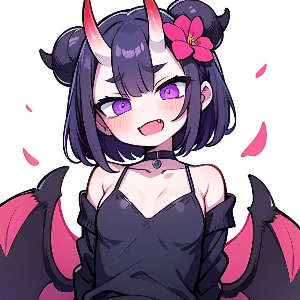 Shuten Douji Fate 1girl Blush Bob Cut Breasts Collarbone Fang Flower Hair Flower Hair Ornament Horns Jewelry Looking At Viewer, 2930155741 - AIHentai - #main