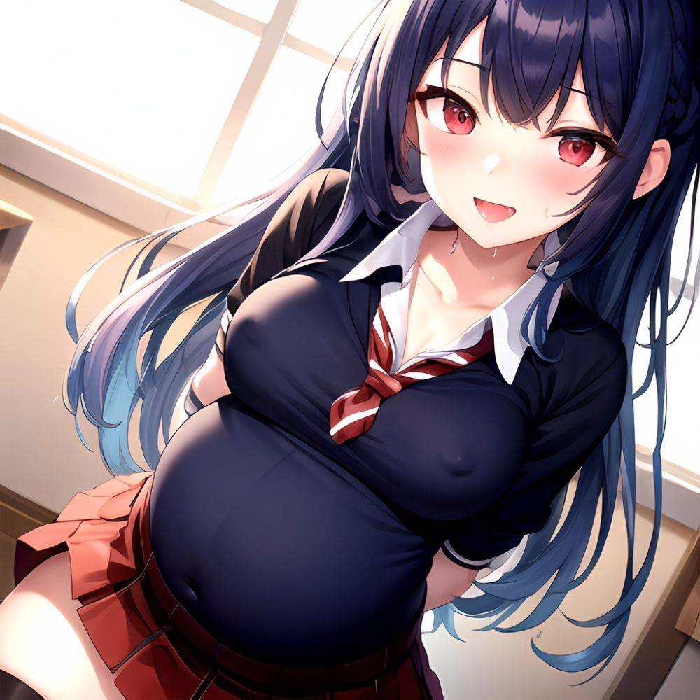 1girl Arms Behind Back 1 3 Blue Hair Blush Breasts Breasts Out Pregnant Long Hair Facing The Viewer Medium Breasts, 4243019720 - AIHentai - #main