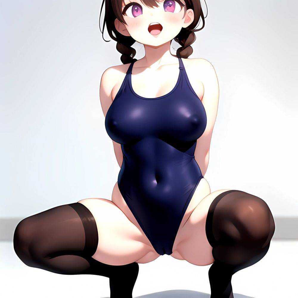 Kuwayama Chiyuki 1girl Ahoge Black Thighhighs Blurry Blurry Background Blush Braid Breasts Brown Eyes Brown Hair Cameltoe Collar, 336524697 - AIHentai - #main