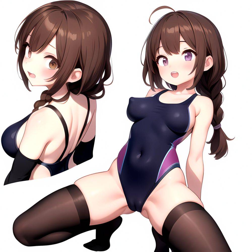 Kuwayama Chiyuki 1girl Ahoge Black Thighhighs Blurry Blurry Background Blush Braid Breasts Brown Eyes Brown Hair Cameltoe Collar, 847186822 - AIHentai - #main