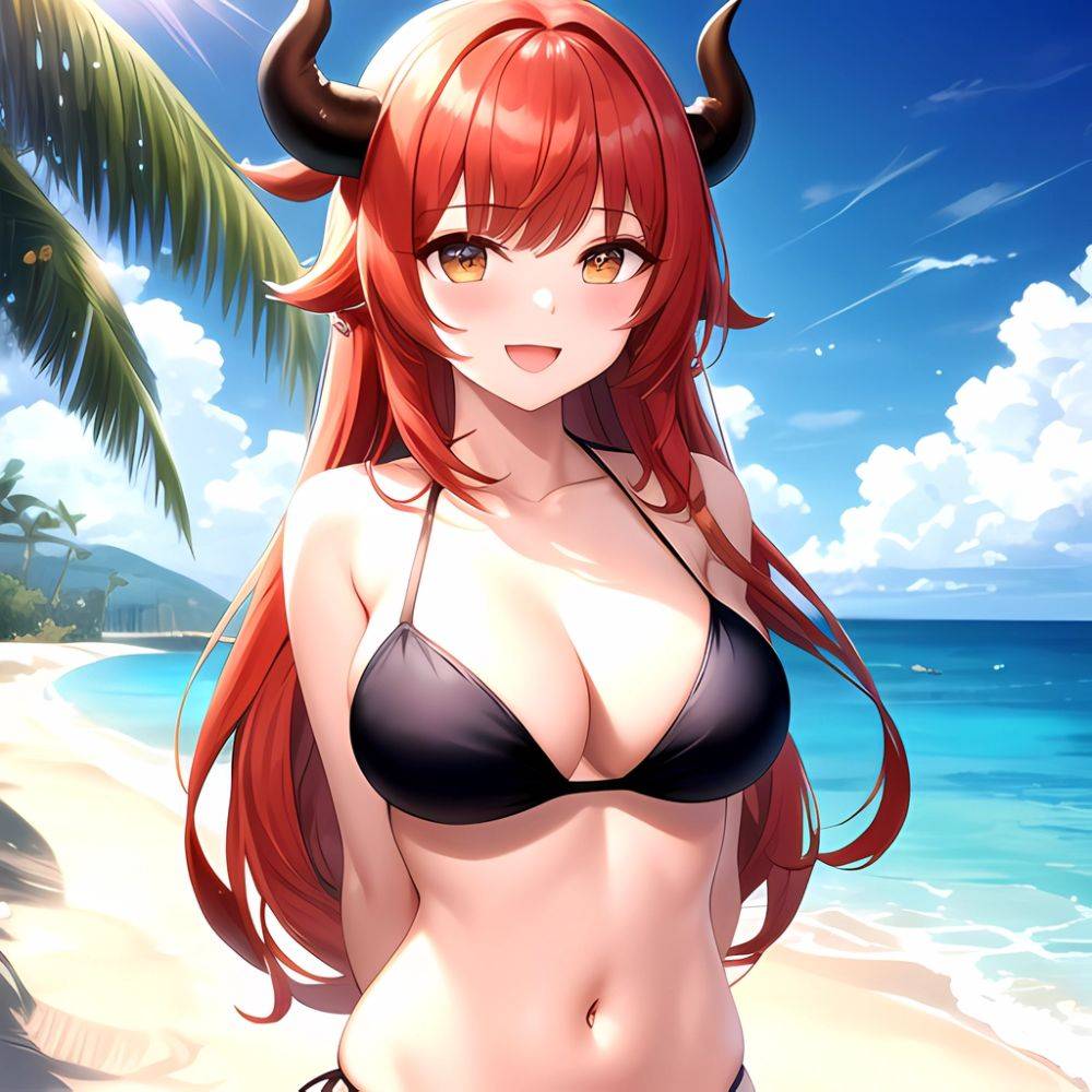 Nilou Genshin Impact 1girl Bare Shoulders Beach Bikini Blush Breasts Cleavage Collarbone Fake Horns Horns Large Breasts Long Hai, 2620659656 - AIHentai - #main